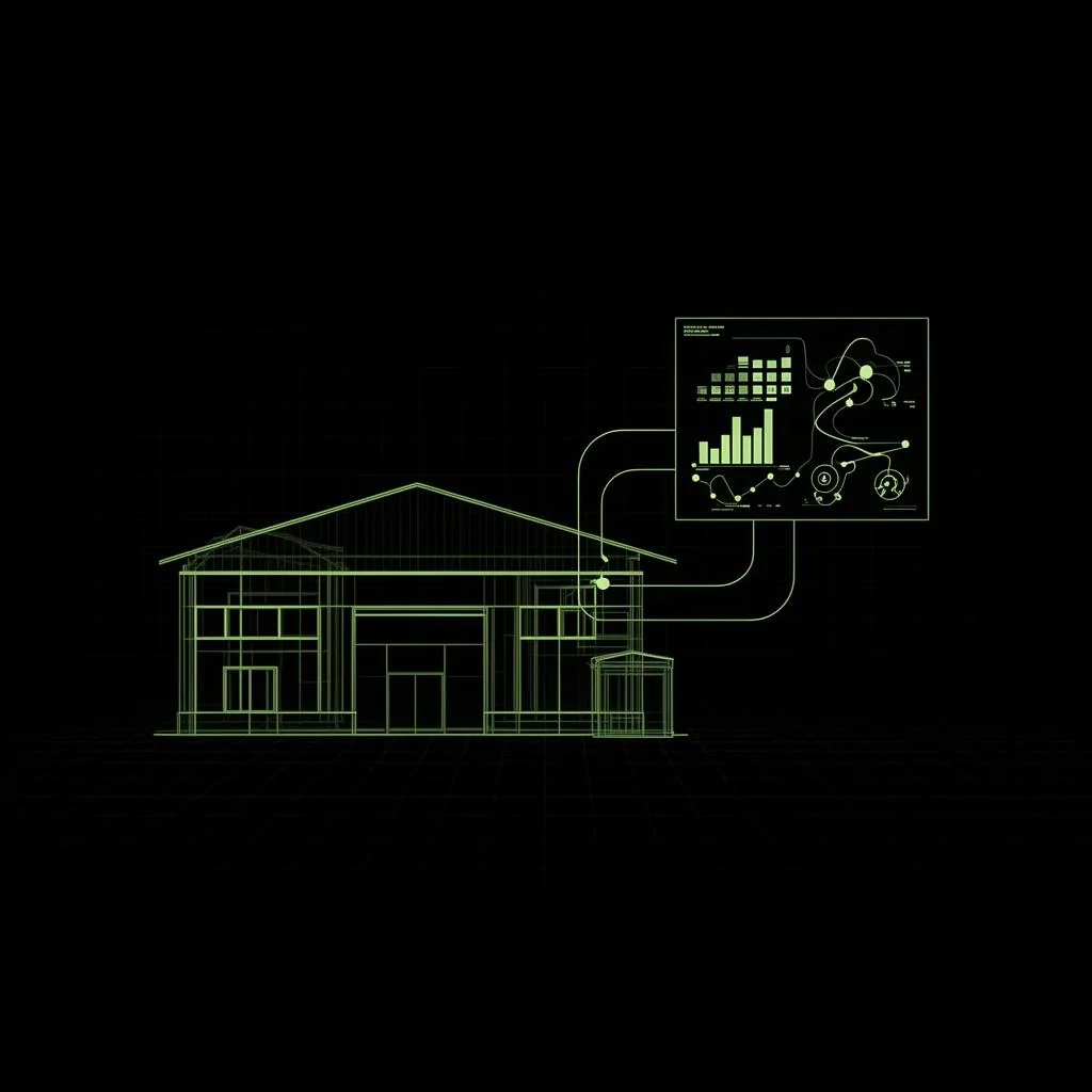 Edificio aziendale moderno con illuminazione efficiente al crepuscolo